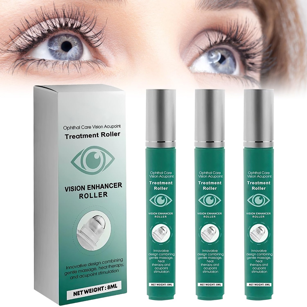 Vision Enhance Massage Roller, Eye Roller to Enhances Visual Clarity, Natural Vision Enhancer Roller, Relieve Eye Strain, Fatigue, and Discomfort 8 ml (3 PC)