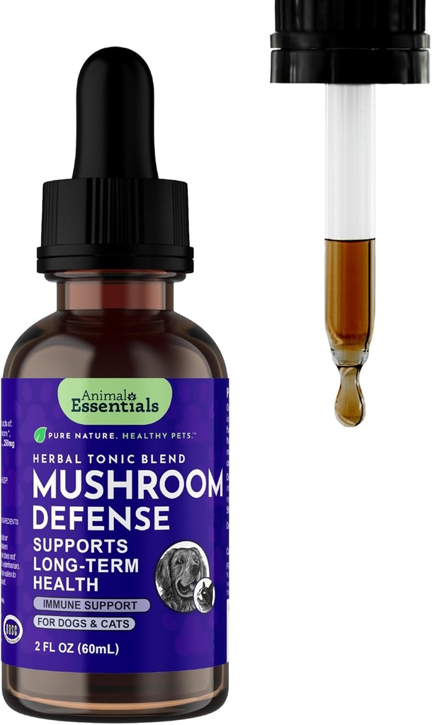 Animal Essentials Mushroom Defense - Υποστήριξη ανοσοποιητικού συστήματος για σκύλους & γάτες, Φυσικό Αντιοξειδωτικό, Μανιτάρια, για όλες τις ηλικίες, Βιολογικά Βότανα - 2 Fl Oz