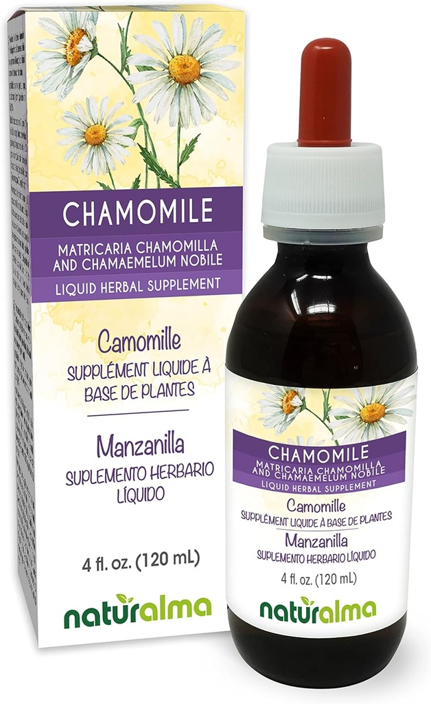 Doğalma Alman ve Roma Chamomile (Matricaria chamomilla ve Chamaemelum nobile) Çiçek Alkol Özgür Tincture - 4 fl oz Sıvı Ekstraksiyon - Herbal Supplement - Vegan