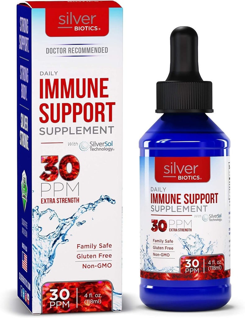 Silver Biotics Sıvı 30 PPM Multivalent SilverSol Technolology | Bio-Hacking Immune Building Natural Support |4 oz. Dropper