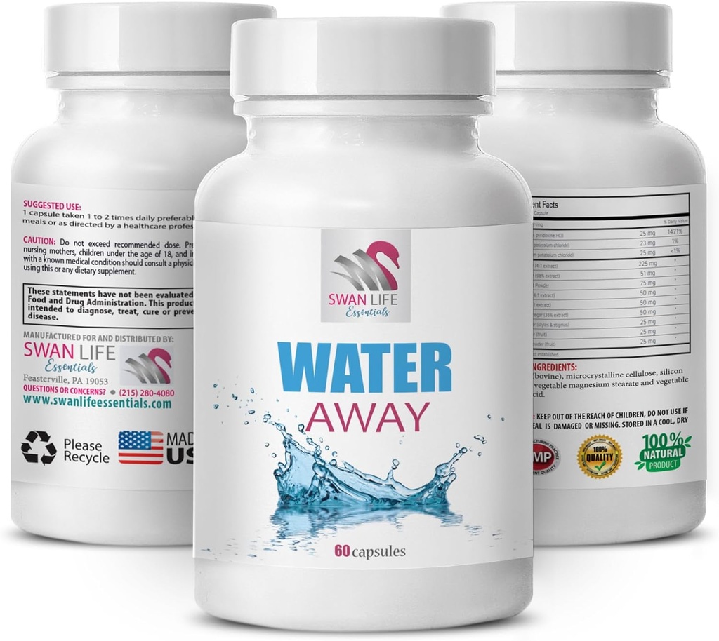 Water Away Natural Complex - WATER AWAY - Diuretic υποστήριξη νερού, συμπλήρωμα υγρών, Wellness διουρητικό, Φυσική υποστήριξη υγρών, υποστήριξη ισορροπίας βοτάνων, συμπλήρωμα διαχείρισης νερού 1 φιάλη 60 κάψουλες