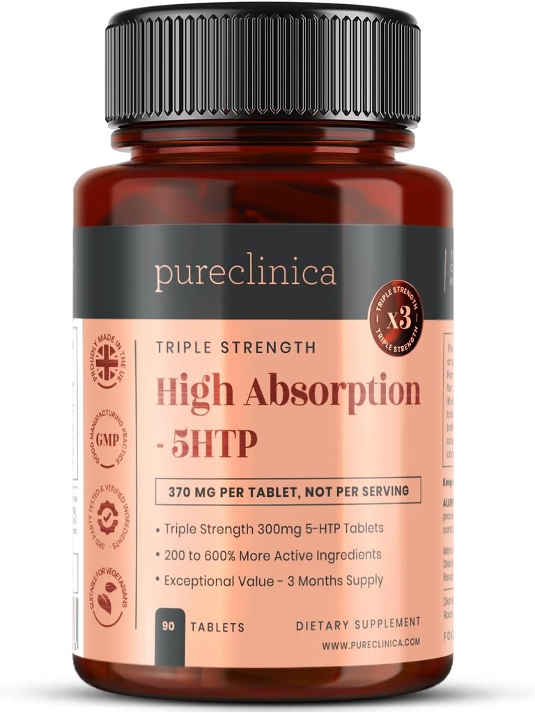 Υψηλή απορρόφηση 5HTP 300mg x 90 δισκία - 3 μήνες προμήθεια. με βιταμίνη C, B6, και εκχύλισμα μαύρου πιπεριού
