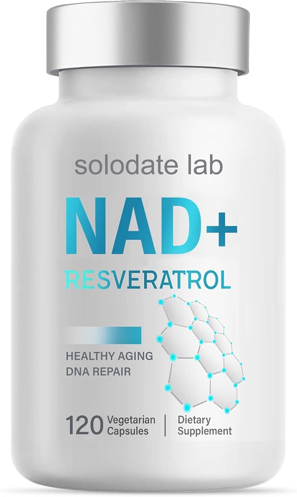 solodate lab NAD+ Supplement 1000 mg, True NAD+ & Resveratrol, 120 Caps