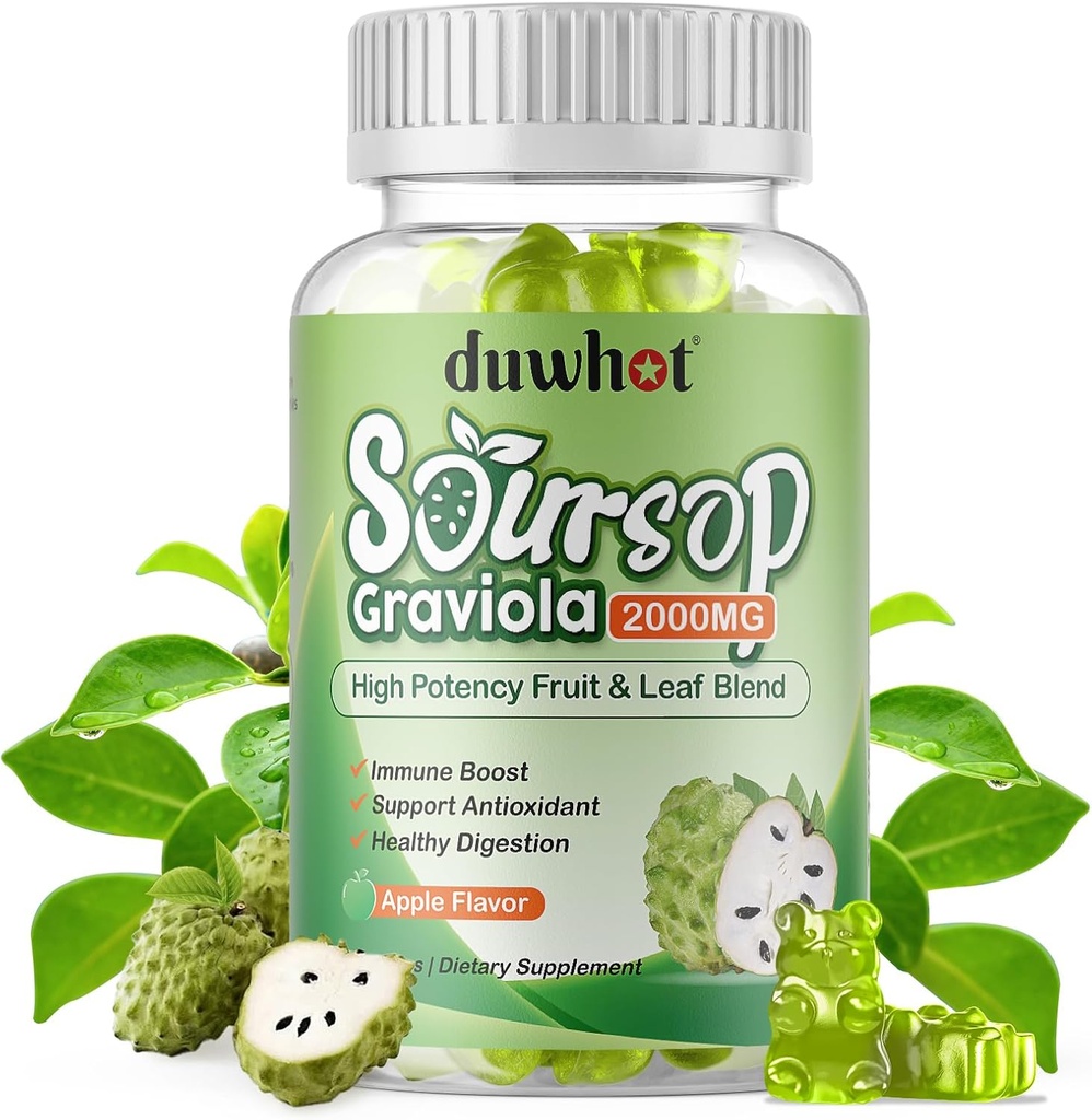Soursop Gummies 2000MG, Soursop Leaf & Fruit Extract for Yetişkinler, Soursop Fruits w/Vitaminc C for Immune Support, Antioksi and Digestive Aid, Vegan, 60 Counts