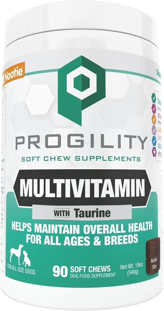 Nootie PROGILITY Daily Multivitamin Chews for Dogs - Supports Immunity, Heart, Eye, Brain, and Bone Health with Taurine- for All Dog Dimensions - 90 Soft Chews. - 5.000'den fazla Pet Stores
