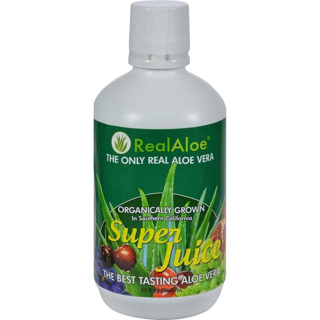 Real Aloe Vera Super Juice - Βιολογικά Καλλιεργείται - Δεν Πικρό Γεύση - 32 fl oz (πακέτο των 4)