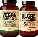 Vegan Omega 3 180 Softgels & Algae Calcium Bundle - Plant Based DHA & EPA Λιπαρά Οξέα, Συμπλήρωμα ασβεστίου από τα κόκκινα φύκη με βιταμίνη K2 & D3, Μαγνήσιο, Ψευδάργυρο, Βόριο, Ορυκτό Σύμπλεγμα