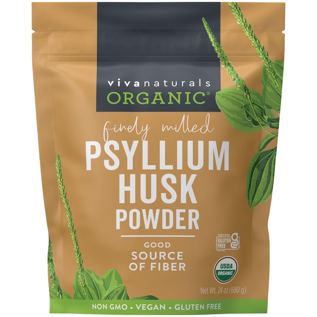Viva Naturals Organic Psyllium Husk Toz, 24 oz - Güzel bir şekilde Ground, Unflavored, Vegan, Keto, Paleo, Non-GMO Plant-Based Superfood, Good Source of Fiber for Gluten-Free Baking, Juices & Smoothies