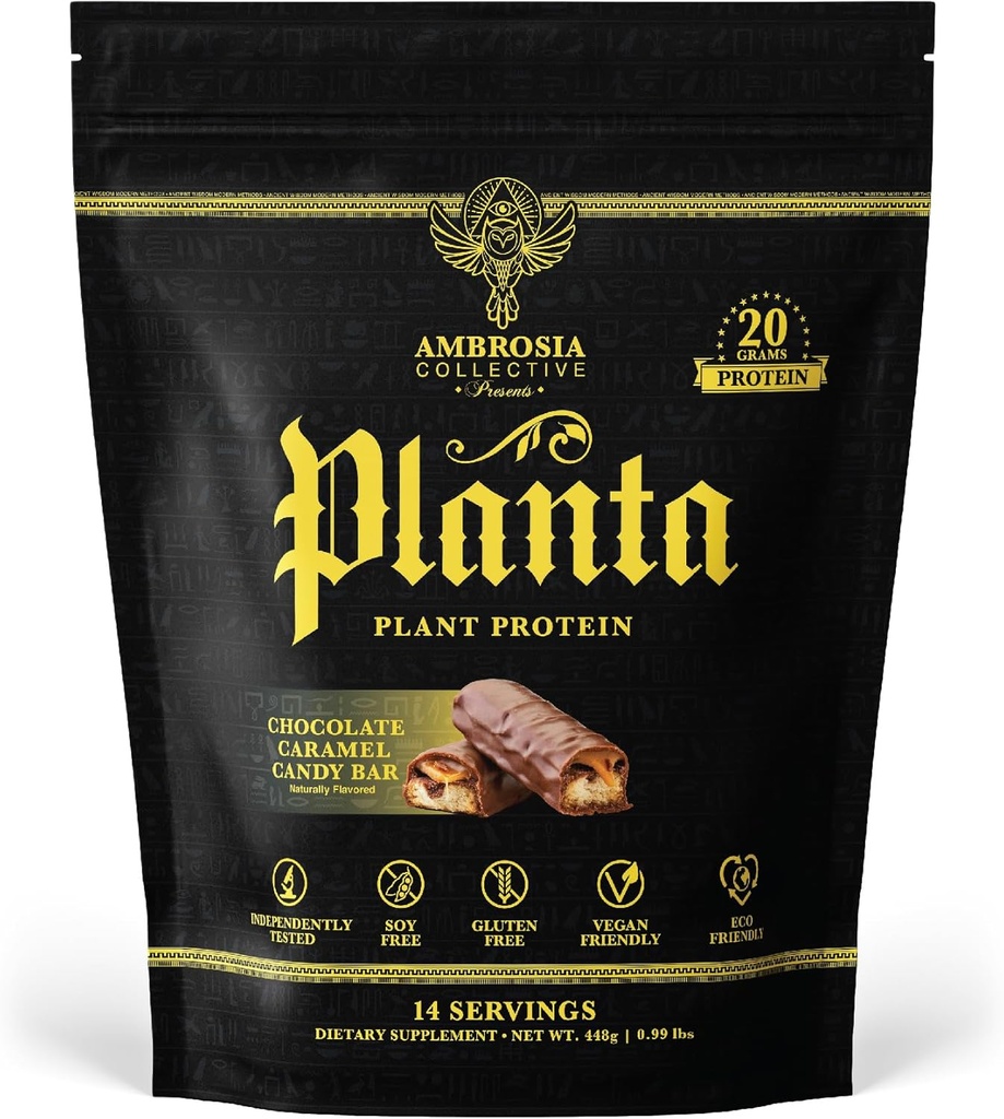Ambrosia Planta - Premium Plant-Based Protein | Vegan & Keto Friendly | Gurating or Stomach Upset | Gluten & Soy Free | Nodrew Sugar | 14 Servisler | (Candy Bar)