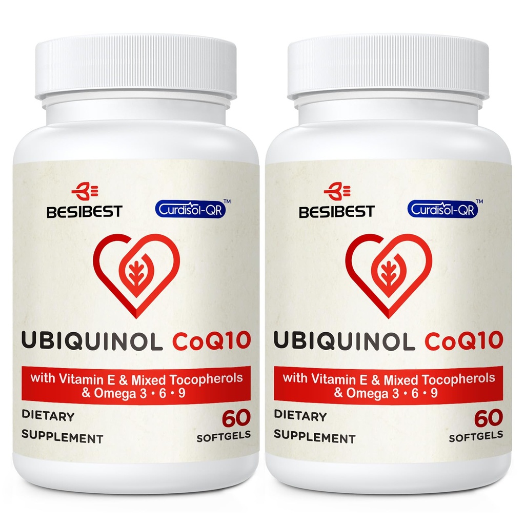 Ubiquinol CoQ10-600 mg-Softgel, Active Coq10 Ubiquinol Supplement with Vitamin E & Omega 3, 6, 9, High Abors-Coenzyme-Q10, Güçlü Enerji Üretimi için Güçlü Antioksit, Test Edildi, 120
