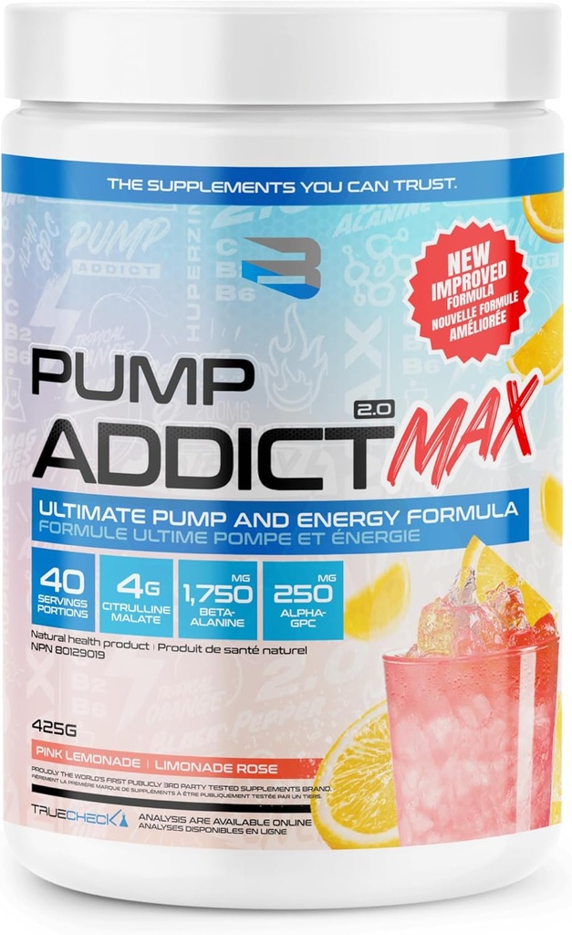 Believe Supplements - Pump Addict Max Pre-Workout Powder - Enhanced Energy, Focus, and Endurance… (40 Serving, Pink Lemonade)
