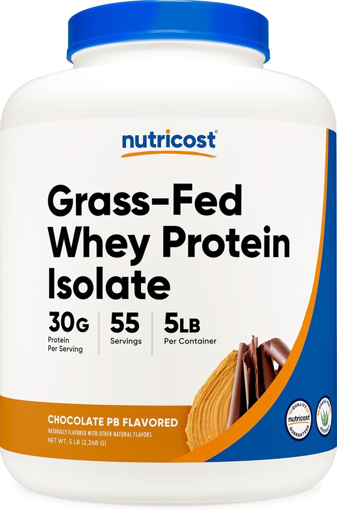 Nutricost Grass-Fed Whey Protein Isolate (Chocolate Peanut Butter, 5LBS) - Non-GMO, Gluten Free