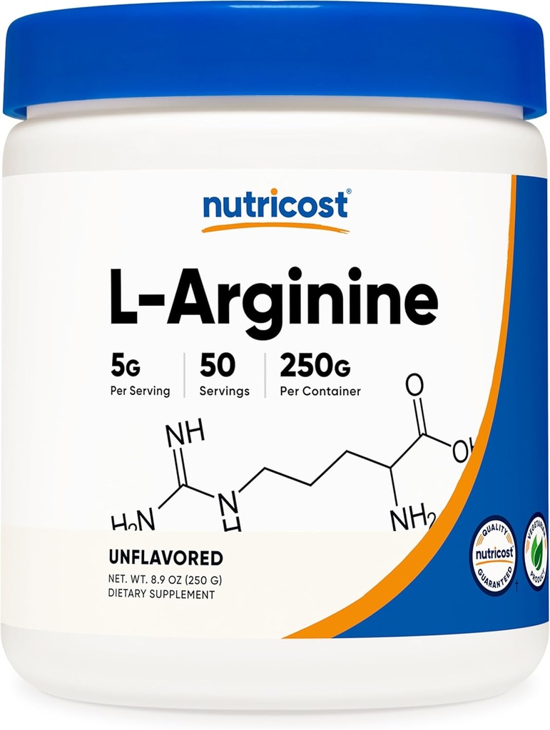 Nutricost L-Arginine (250 Grams) - Pure L-Arginine Toz - 5000 mg Per Servis; 50 Hizmet