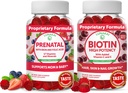 Lunakai Biotin και προγεννητική Bundle - δέρμα μαλλιών και νύχια συμπλήρωμα ανάπτυξης με βιταμίνη C και Ε - εγκυμοσύνη πολυβιταμίνη Gummy με σίδηρο & φολικό οξύ - 30 ημέρες προσφοράς