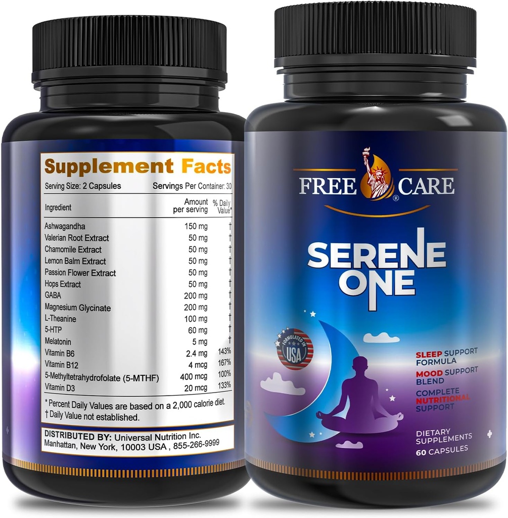15-σε-1 Κάψουλες Ύπνου μελατονίνης - Φυσικά Βοηθήματα Ύπνου για Ενήλικες με Μελατονίνη 5mg και Γλυκινικό Μαγνήσιο, Υποστηρίξτε την Υγεία του Ύπνου, Άγχος Ανακούφιση με Ashwagandha, L-Θεανίνη, GABA, 5-HTP - 60 Κάψουλες