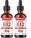 LIQUIDHEALTH USDA Organic Methyl Vitamin B12 Methylcobalamin Liquid Drops with Tart Cherry Juice - Boost Energy, Immune Support, Bελτίωση μνήμης & συγκέντρωσης - USA Made, Vegan, Non-GMO (2 Pack)