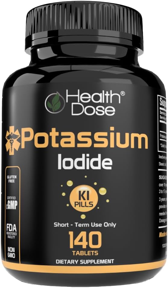Health Dose Potassium Iodide (KI) - 130mg, 140 Tablets - Short-Term Thyroid Protection, Iodine Supplement & Thyroid Health Support. Full Month Supply.