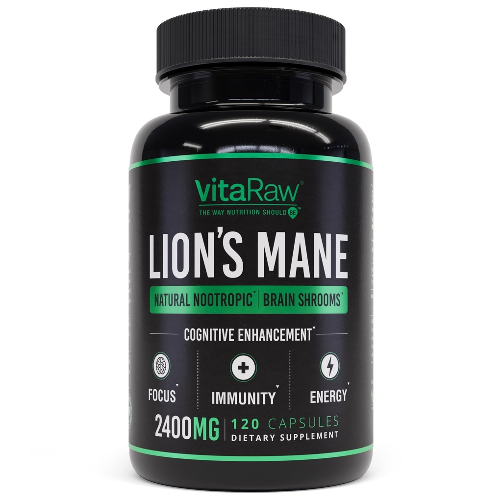 Organik Lions Mane Supplement Capsules 2400 mg - Güçlü Nootropic - Memory, Energy ve Zihinsel Clarity - Vegan Beyin ATM Focus Pills - Gerçek Aslanların Mane Supplement