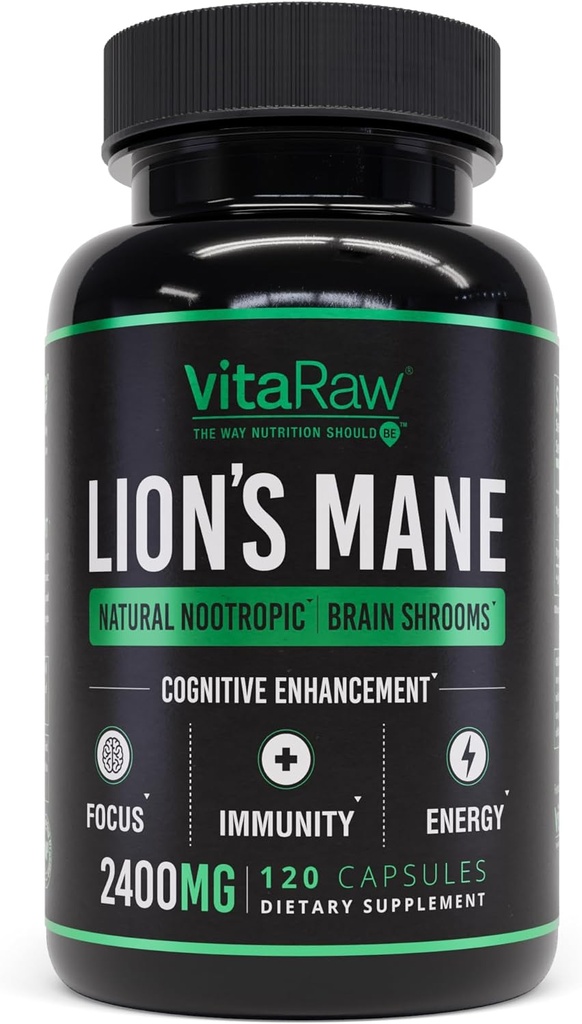 Organik Lions Mane Supplement Capsules 2400 mg - Güçlü Nootropic - Memory, Energy ve Zihinsel Clarity - Vegan Beyin ATM Focus Pills - Gerçek Aslanların Mane Supplement