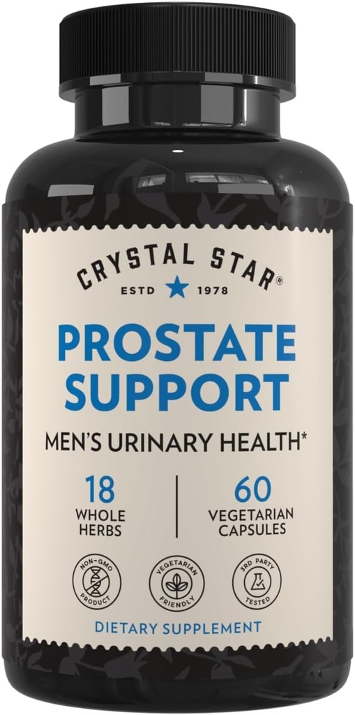 Crystal Star Prostate Support Saw Palmetto Supplements for Men (60 Capsules) – Bladder & Urine Health – Ginger & Pygeum - Non-GMOMO