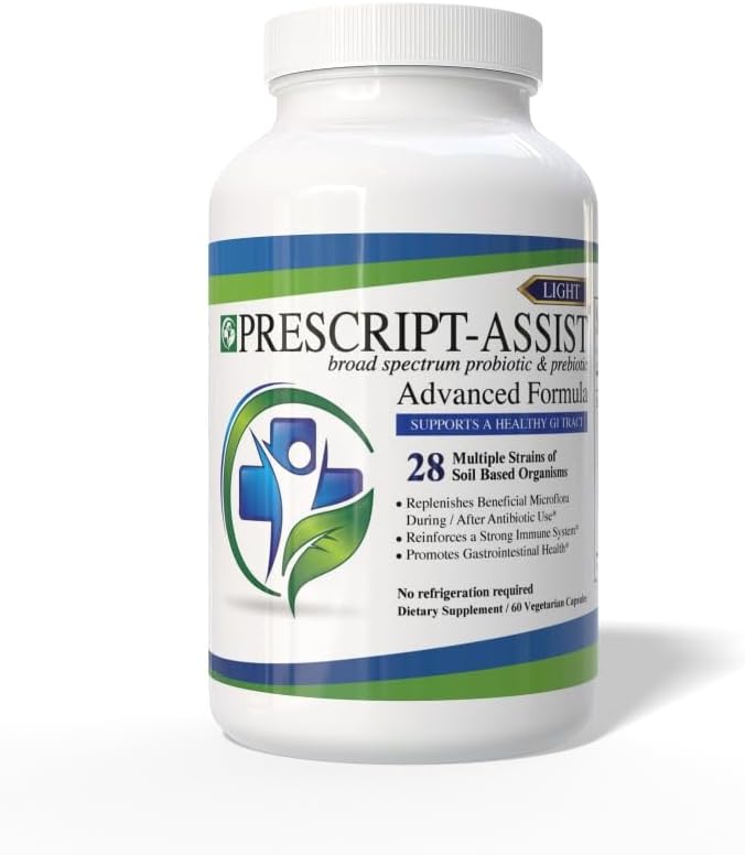 Prescript-Assist Işık - 28 Strains Soil Microflora Probiyotik ve Advanced Formula ile Çocuklar ve Yetişkinler için Prebiyotikler - Soil bazlı Probiyotikler for Gut Health - No Recooleration Needed, 60 Caps