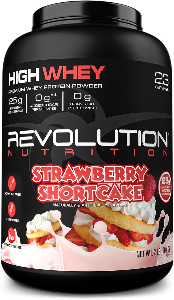 Revolution Nutrition, High Whey, Protein Powder 2LB, Whey Isolate, Gluten Free, Lean Myster Mass for Men & Women, 25g Protein Per Scoop, 908 g, 24 Servings (Shortcake, 2 Λίρες)