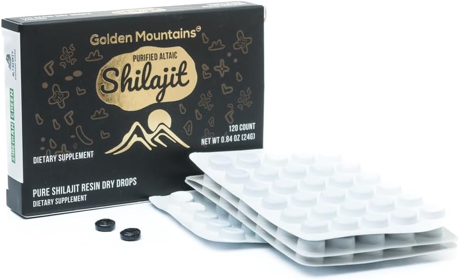 Sibirya Green Premium Pure Shilajit Kuru Drops Altai Altın Dağlar - 120 Kont (200 mg) Kimlik ve Kalite Sertifikası - ABD Lab Test Edilmiş Fulvic Acid
