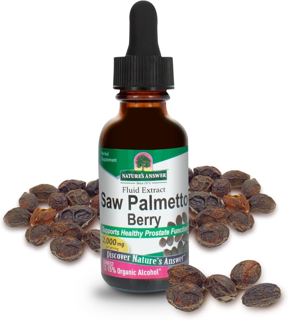 Nature's Answer Palmetto Berry Herbal Supplement'i Organik Alkolle Dönüştürüyor, 1-Fluid Ounce | Supports Prostate Health | Miniread Saç Kaybı | Sağlıklı Bladderderderder