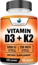 American Standard Supplements Vitamin D3 5000 IU (12506) Plus Vitamin K2 (MK7) 200 mcg Per Capsule - Gluten Free, Non-GMO, 120 Capsules, 120 Hizmet, 120 Day Supply
