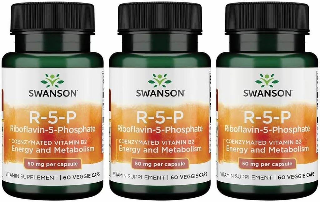 Swanson R-5-P (Riboflavin-5-Phosphate) - B2 Tamam Enerji, Metabolism & Vizyon Sağlık - Doğal Wellness Formula - (60 Capsules) (3 Pack)