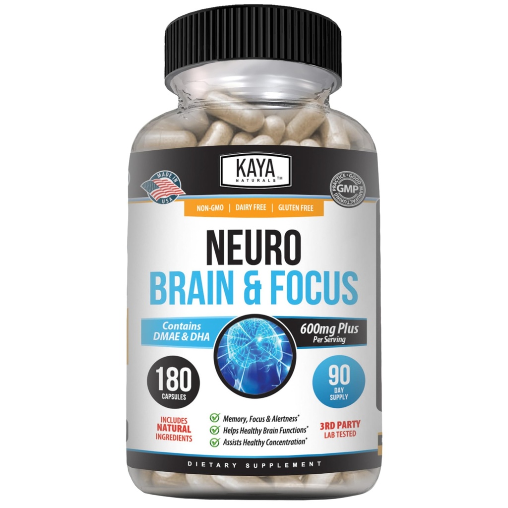 Kaya Naturals - Νευροεγκέφαλος για Μνήμη & Εστίαση - Nootropic Energy Capsule - Nootropic Brain Support Supplement - Εστίαση & Συγκέντρωση & Ακρίβεια Μάθησης - Γνωστική Λειτουργία - 180 Μέτρα