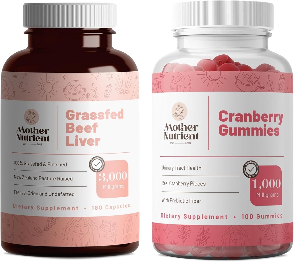 Mother Nutrient Bundle: Grass-Fed Beef Liver Capsules και Cranberry Gummies - Φυσικό, μη ΓΤΟ, Γλουτένη-ελεύθερο συμπληρώματα για την καθημερινή ρουτίνα σας