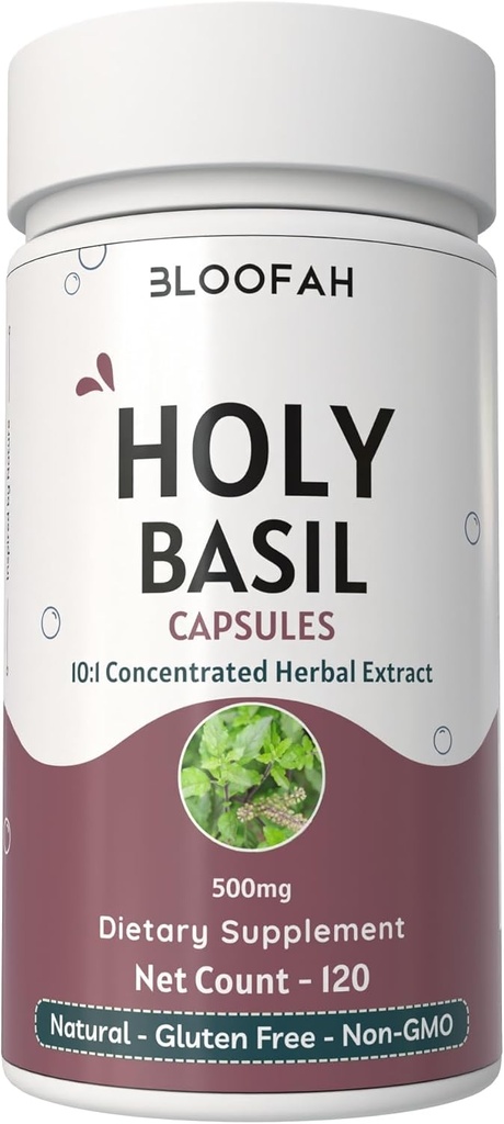Kutsal Basil Leaf Capsules 500 mg | Interd 10:1 Extract Ocimum onuiflorum Herbal Supplement | Non-GMO, Gluten-Free | Easy to Swallow (120 Kont)