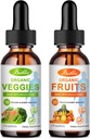 Meyveler ve Veggies Supplement - Doğal Meyve ve Sebzelerin Dengesi 2 Paket, Tüm Gıda Tamamı - Vitaminler ve Minerallerle doldurun - 2 FL OZ Meyve ve 2FL OZ Veggie
