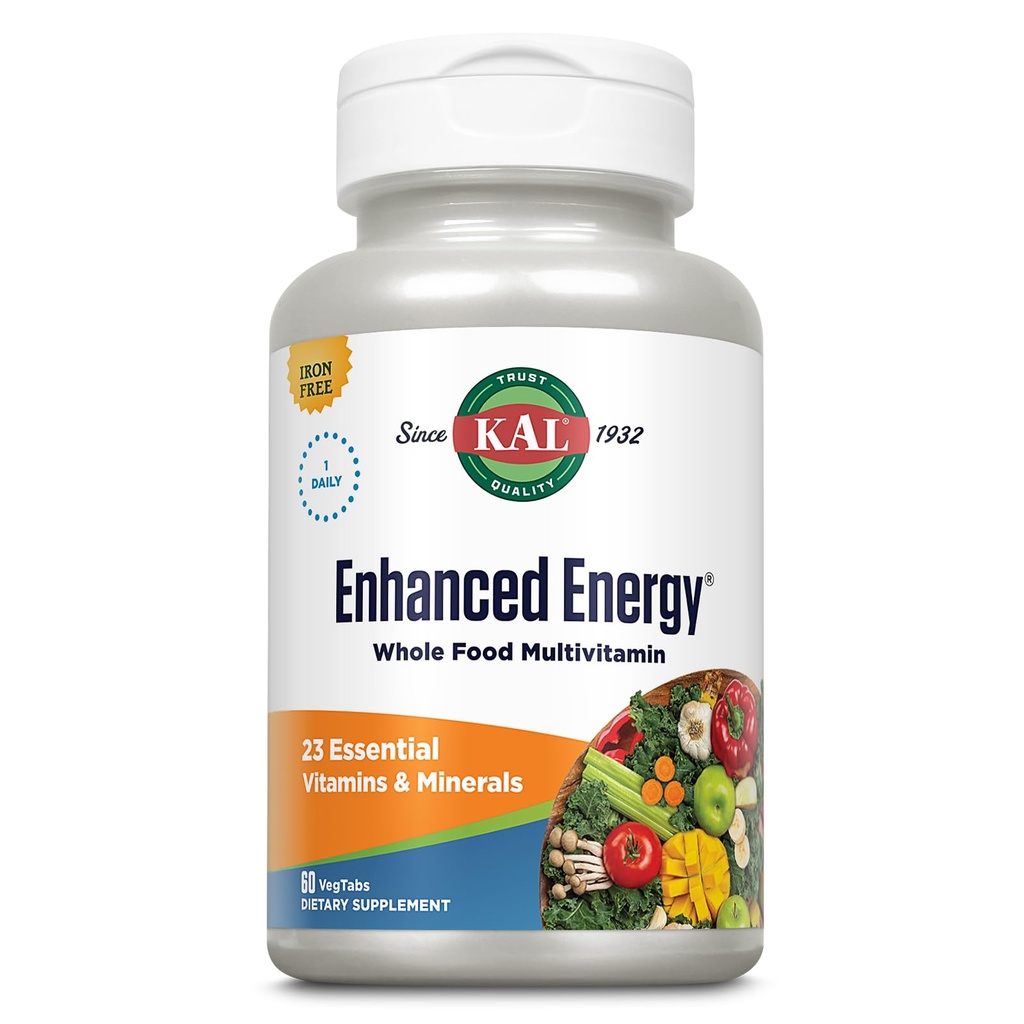 KALBoostd Energy Supplements, Daily Whole Food Multivitamin for Women and Men, Iron Free, 23 Essentials, Minerals, Super Foods, Digestive Enzymes, 60-Day Garanti, 60 Serv, 60 VegTabs