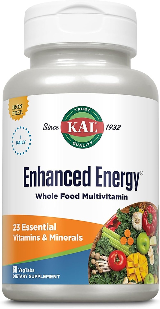 KALBoostd Energy Supplements, Daily Whole Food Multivitamin for Women and Men, Iron Free, 23 Essentials, Minerals, Super Foods, Digestive Enzymes, 60-Day Garanti, 60 Serv, 60 VegTabs