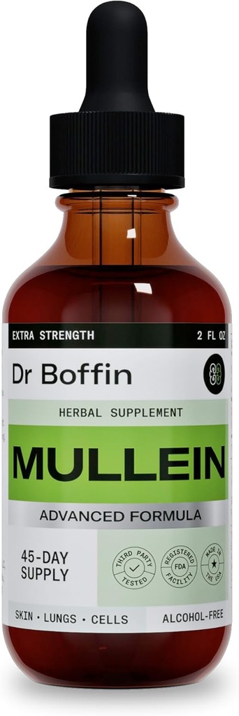 Mullein Leaf Liquid Extract 2 FL OZ - Ekstra Strenght | Gelişmiş Formula - Doğal Tamam Sıvı Tincture - Lung Cleanse and Detox - Respiratory Health and Immune Support Drops
