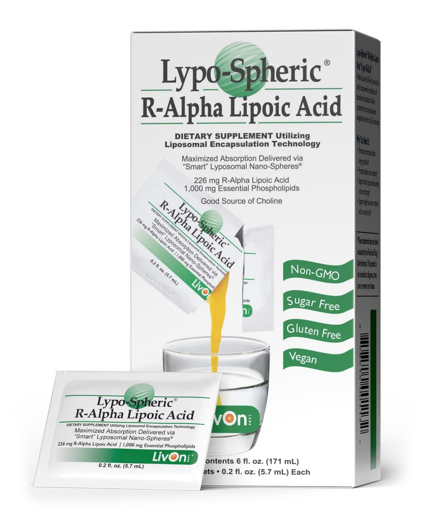 LivOn Laboratories Lypo-Spheric R-Alpha Lipoic Acid - 30 Packets - 226mg ανά συσκευασία - Liposome Encapsulated for Maximum Bioavailability - 100% Μη ΓΤΟ