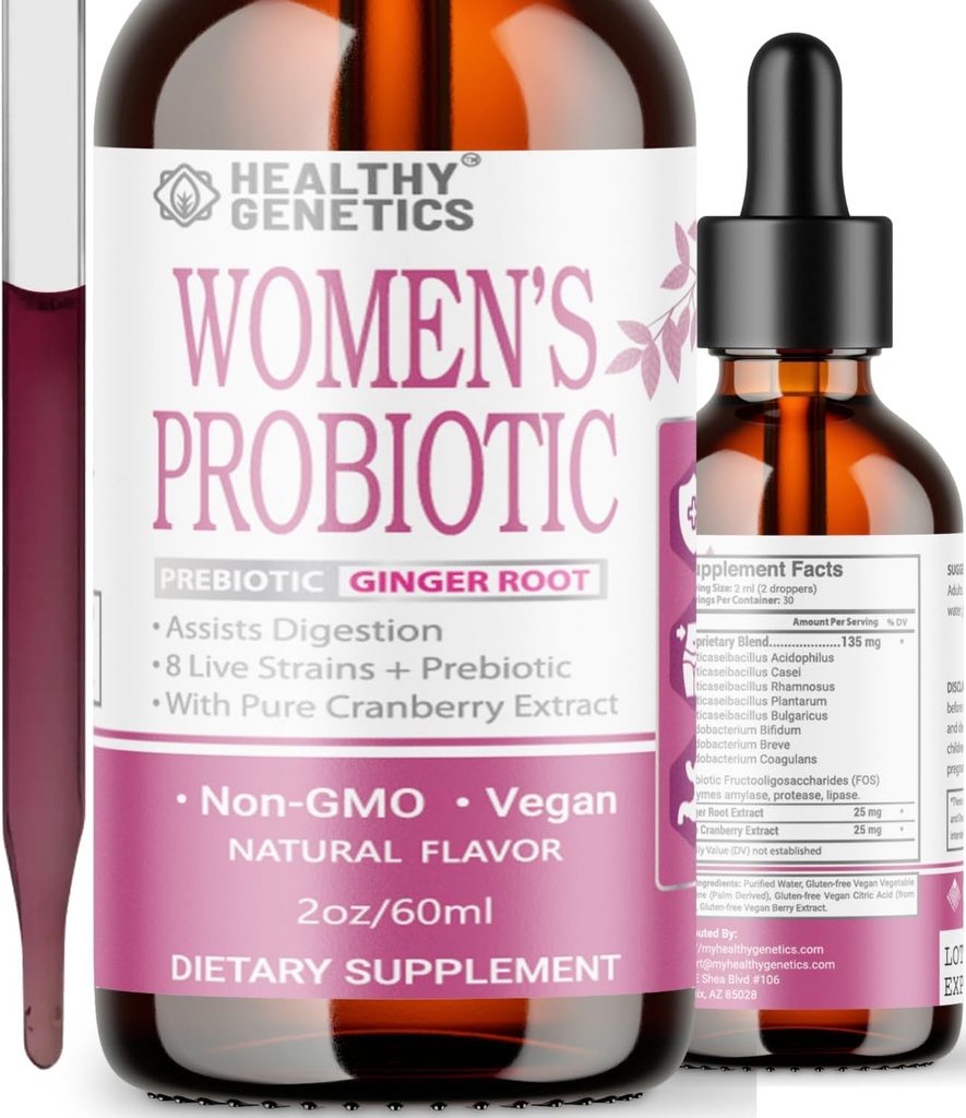 Kadınlar için sıvı Probiyotikler | Prebiyotik + Cranberry + Probiyotikler for Digestive Health | Asitofilius Probiyotik | Süt Free | Vegan | Non-GMO | Gluten Free | 30 Servisler
