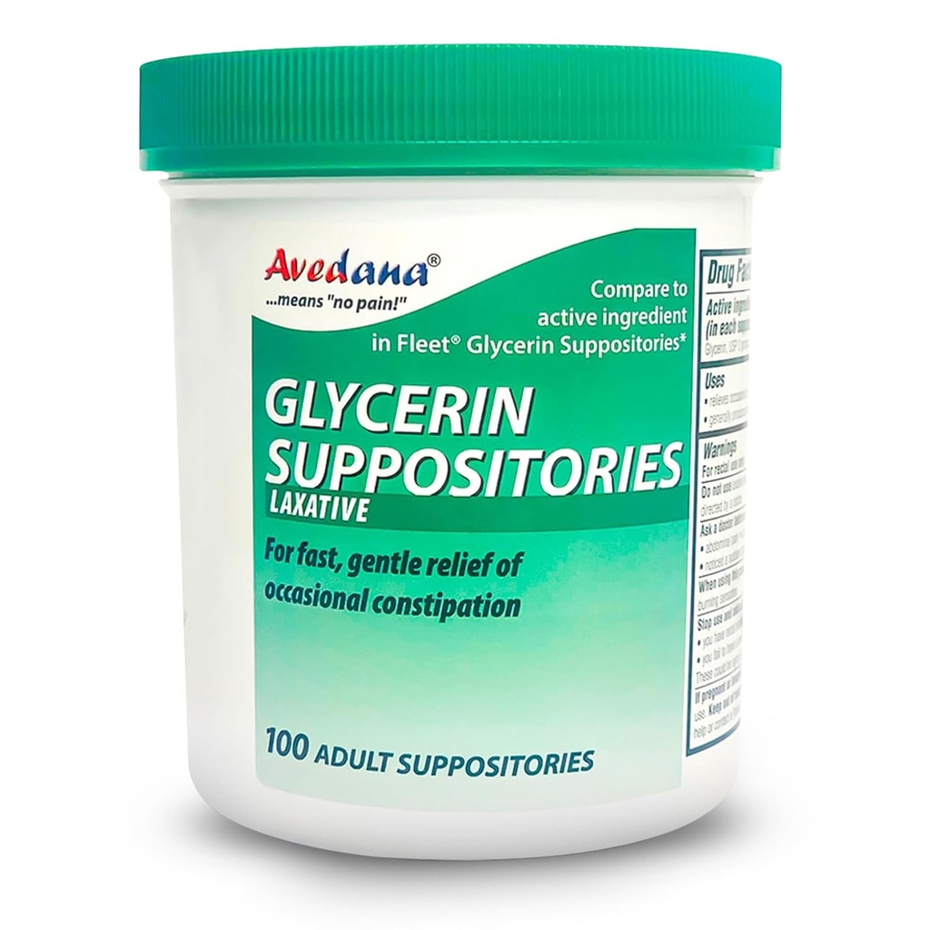 USP 2g Glycerin Laxatives Suppository - Erkekler ve Kadınlar için 100 Yetişkin Boyut - Hızlı ve Nazik Yardımı - Özel Şekil Yetişkin Suppository