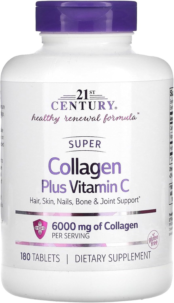 21. Yüzyıl Super Collagen Plus Vitamin C Tabletleri, 180 Kont