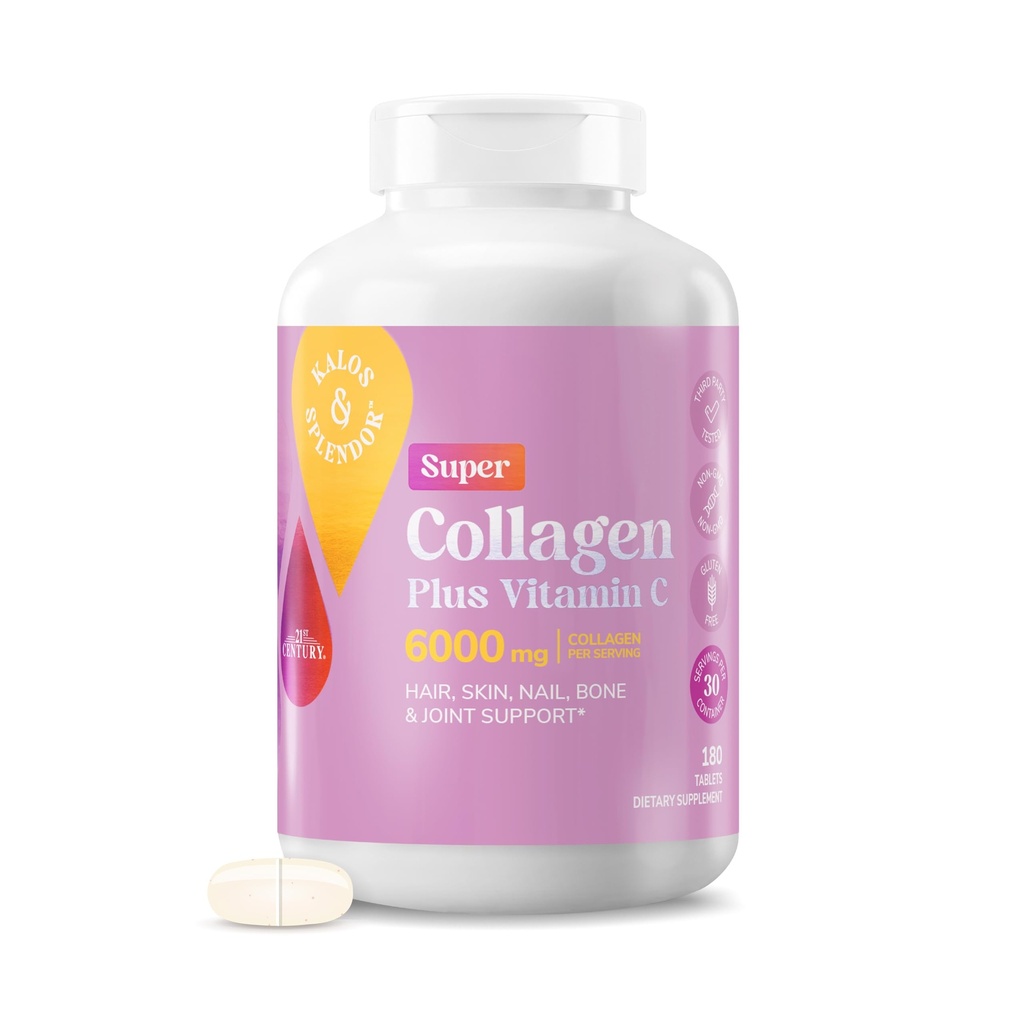21. Yüzyıl Super Collagen Plus Vitamin C Tabletleri, 180 Kont