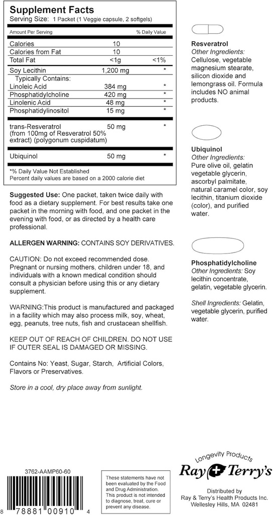 Transcend Ray ve Terry'nin Anti-Aging Supplement Kombinasyon: 30 Günlük Supply Bireysel Dose Packets 3 Supplements to Counterract Biokimya Aging