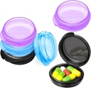 Patelai 6 Packs Small Pill Organizer Box, Travel Pill Container Günlük Mini Tıp Davası Pocket Purse Notcase Travel Medicine Cod Liver Oil Storage Box (Black, Mor, Blue)