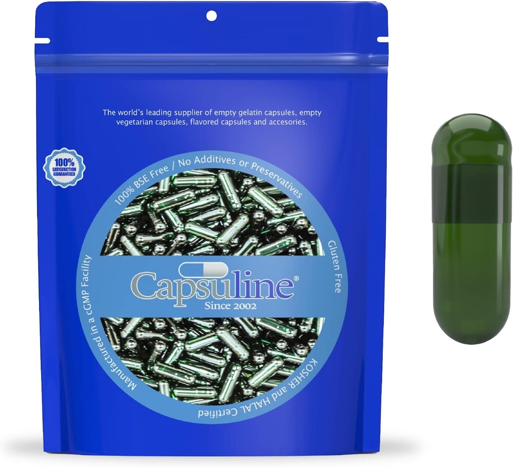Capsuline Chlorophyll Colored Scale 00 Boş Vegan Capsules - 1000 Kont - Boş Veggie Pill Capsules - DIY Sebze Capsule - Boş Caps - Kosher Non-GMO sertifikalı (Green)