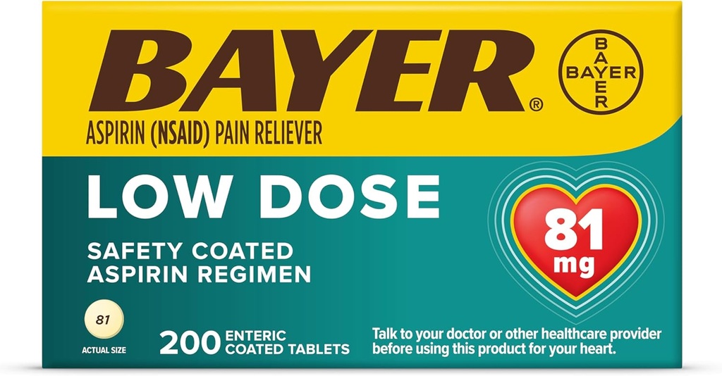 Bayer aspirin Regimen Low Dose Giriş Tabletleri, 81 mg, 200 Count