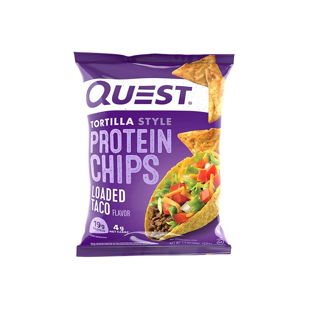 Quest Διατροφή φορτωμένο Taco Tortilla στυλ Protein Chips, 19g πρωτεΐνη, 4g καθαρό υδατάνθρακες, χαμηλή υδατάνθρακες, χωρίς γλουτένη, 1,1 oz (πακέτο των 12)