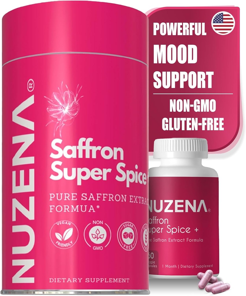 Nuzena Saffron Extract Supplements | Arama başına 88.5 mg | Mood Advancedr | Vegan | Non-GMO | Pure Saffron Supplements for Eyes, Memory and Mood Support | Pack of 60 (Serving Boyut: 1 Capsule)