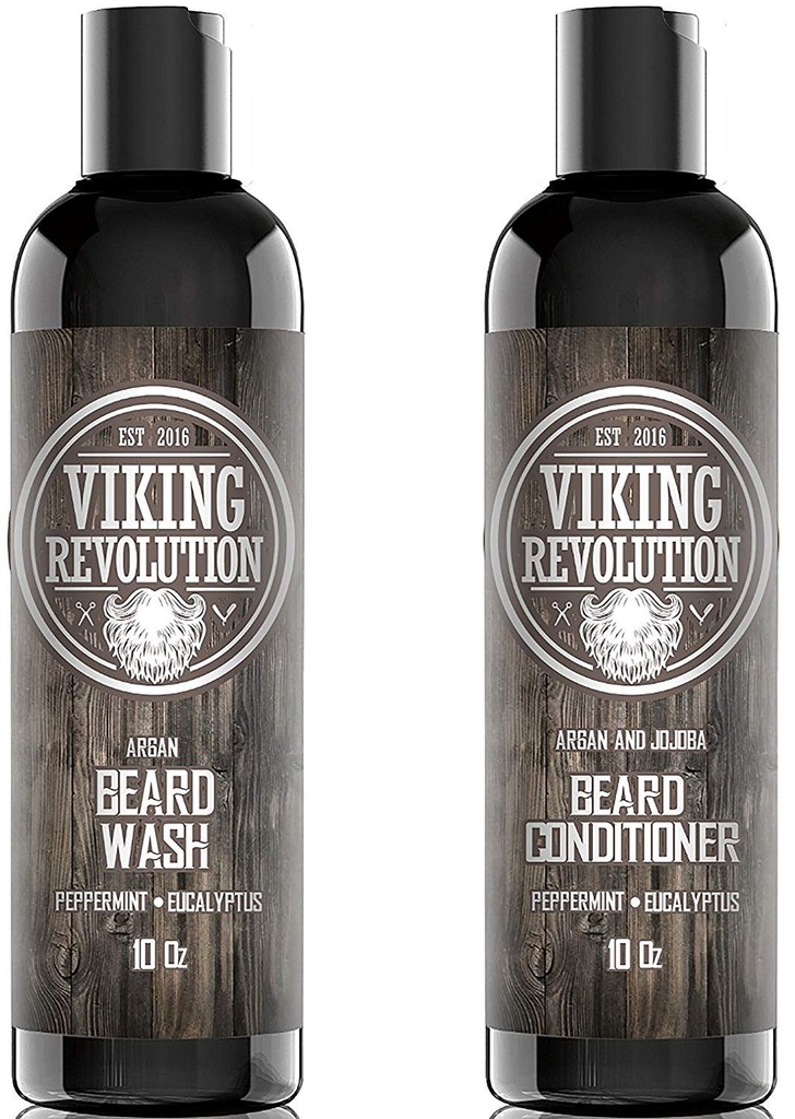 Viking Devrimi Ayıd Shampoo and Conditioner Set - Top-tier Beard Care Kit with Argan & Jojoba Oils for Health Beard growth, No Itching or Irritation, Rich Lather, Eucalyptus Scent (10 oz)