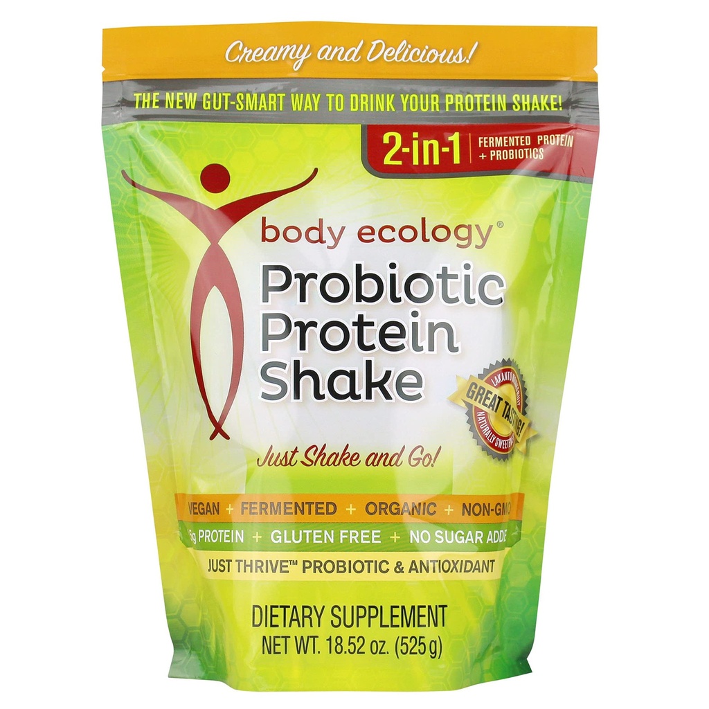 Body Ecology Probiyotik protein Shake Toz | Fermented protein Diyetsel Supplement | Non-GMO | Gluten Free | Soy Free | No Sugar added | 15g of protein | Toz | Resealable 18.52 OZ